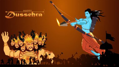 Mutlu Dussehra Hindistan Festivali 'nin yenilikçi vektör illüstrasyonu.