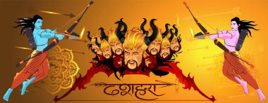 Mutlu Dussehra Hindistan Festivali 'nin yenilikçi vektör illüstrasyonu.