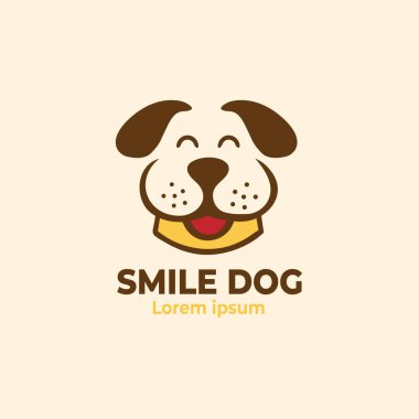 Gülen Köpek Surat logosu. Köpek kafası çizgi filmi. Vektör illüstrasyon silueti