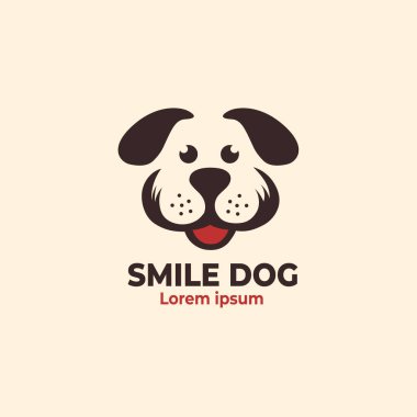 Gülen Köpek Surat logosu. Köpek kafası. Vektör illüstrasyonu