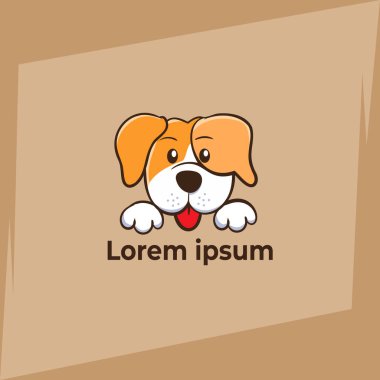 Tatlı köpek çizgi film logosu. Dilini çıkarmış mutlu bir köpek, basit bir vektör çizimi..