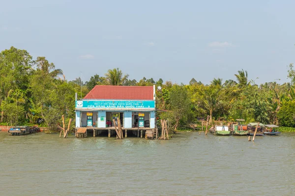 Mekong Delta Vietnam 2019 Március Úszó Töltőállomás Mekong Folyónál — Stock Fotó