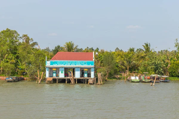 Delta Del Mekong Vietnam Marzo 2019 Una Stazione Servizio Galleggiante — Foto Stock