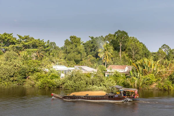 Mekong Delta Vietnam 2019 Március Sárga Homokos Szállítóhajó Mekong Deltán — Stock Fotó