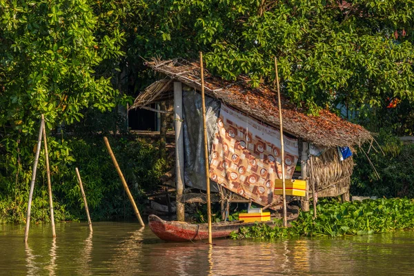 Mekong Delta Vietnam Mart 2019 Mekong Nehri Kıyısında Çiftçi Balıkçıların — Stok fotoğraf