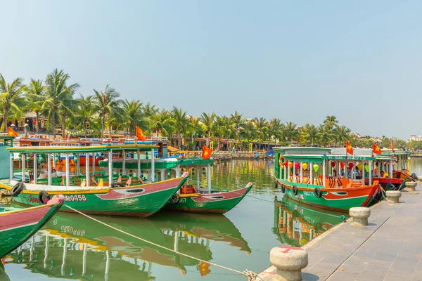 Hoi Vietnam 2019 Március Csónakok Thu Bon Folyón — Stock Fotó