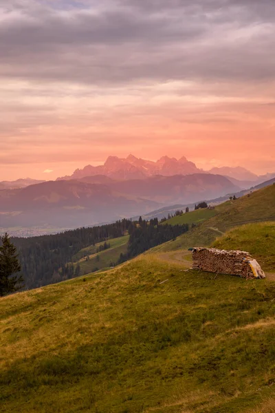 Beautiful Mountain Range Kaiser Mountains Wilder Kaiser Region Sunset Tyrol — Stock Photo, Image