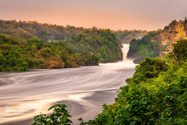 Long exposure of the Murchison waterfall on the Victoria Nile at sunset, Uganda.