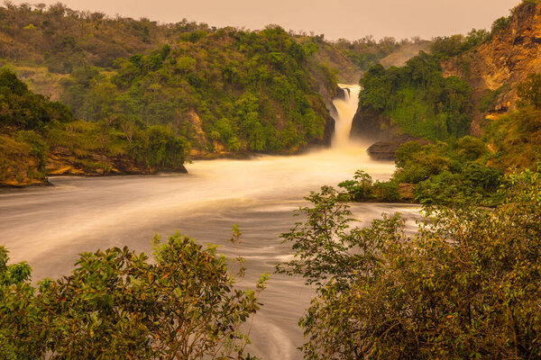 Long exposure of the Murchison waterfall on the Victoria Nile at sunset, Uganda.