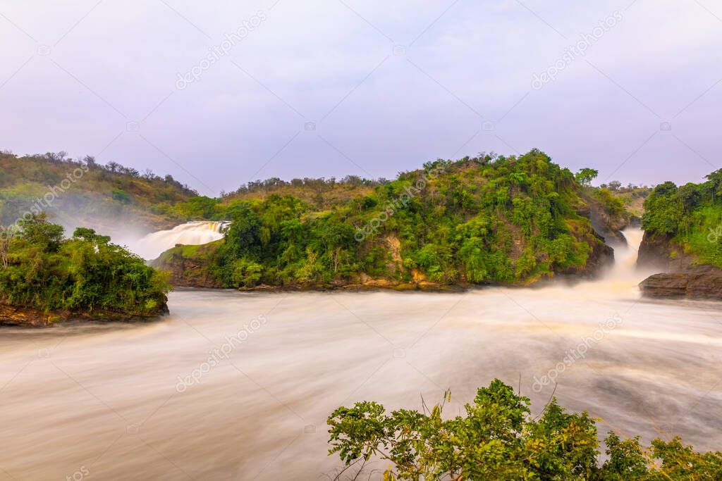 Long exposure of the Murchison waterfall on the Victoria Nile at sunset, Uganda.