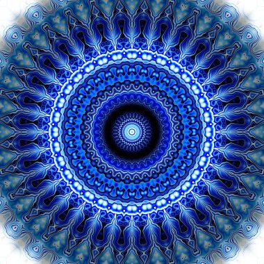 Soyut dijital fraktal model. Mavi mandala dekoratif desen.