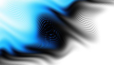 Soyut dijital fraktal model. Yatay oryantasyon. Beyaz arkaplanda çarpık mavi çizgiler.