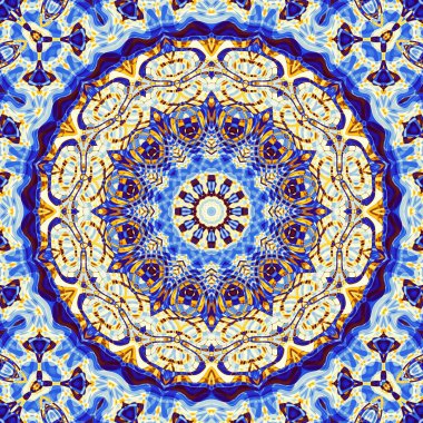 Soyut dijital fraktal model. Art Nouveau tarzında simetrik dekoratif süs deseni. Yuvarlak mandala dekoratif desen.