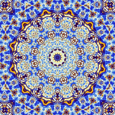 Soyut dijital fraktal model. Art Nouveau tarzında simetrik dekoratif süs deseni. Yuvarlak mandala dekoratif desen.