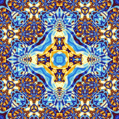 Soyut dijital fraktal model. Art Nouveau tarzında simetrik dekoratif süs deseni. Yuvarlak mandala dekoratif desen.