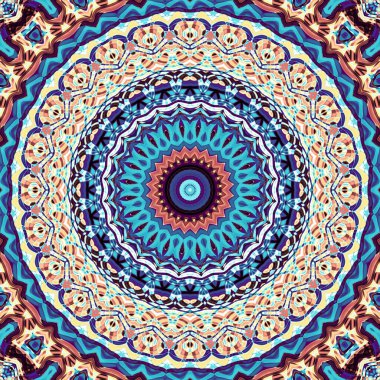 Soyut dijital fraktal model. Art Nouveau tarzında simetrik dekoratif süs deseni. Yuvarlak mandala dekoratif desen.