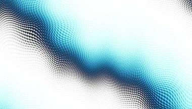 Soyut dijital fraktal model. Yatay oryantasyon. Beyaz arka planda çarpık mavi çizgiler. Dalgalı doku.