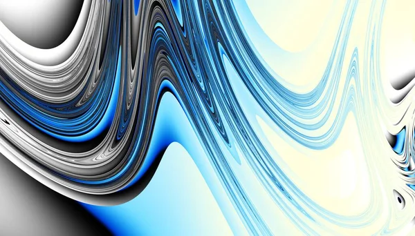 Abstraktes Digitales Fraktalmuster Horizontale Ausrichtung Ausdrucksstarke Geschwungene Blaue Linien Auf — Stockfoto