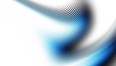 Soyut dijital fraktal model. Yatay oryantasyon. Beyaz arkaplanda çarpık mavi çizgi.