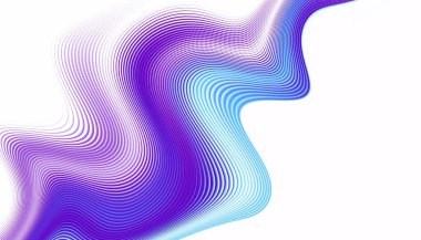 Soyut dijital fraktal model. Yatay oryantasyon. Beyaz arkaplandaki çarpık mor ve mavi çizgi.