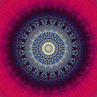 Soyut dijital fraktal model. Yuvarlak kırmızı mandala dekoratif desen.