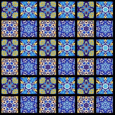 Karelerin soyut dekoratif desenleri. Mozaik sanat süsleme dokusu.