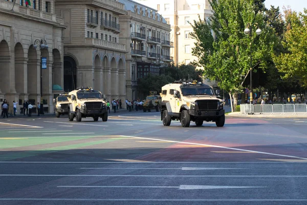 Baku Azerbaijan Září 2018 Vojenská Přehlídka Baku Armádní Den Obrněná — Stock fotografie