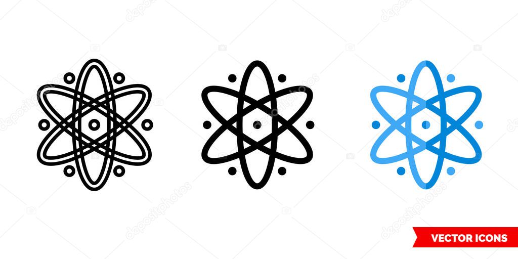 Physics icon of 3 types. Isolated vector sign symbol.