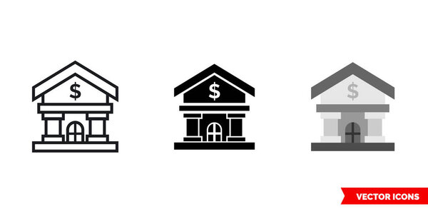 Bank icon of 3 types. Isolated vector sign symbol.