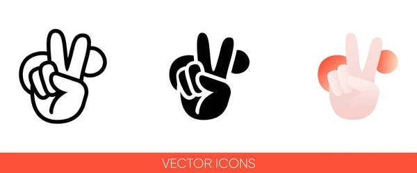 Mão de sinal de paz com dedos em um fundo de ícone de círculos vermelhos. Símbolo de sinal vetorial isolado . — Vetor de Stock