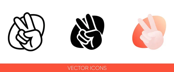 Signo de paz de la mano con los dedos en un icono ovalado rojo. Signo vectorial aislado símbolo . — Vector de stock