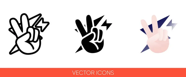 Mano segno di pace con le dita su uno sfondo di fulmini o triangoli icona. Simbolo del segno vettoriale isolato. — Vettoriale Stock