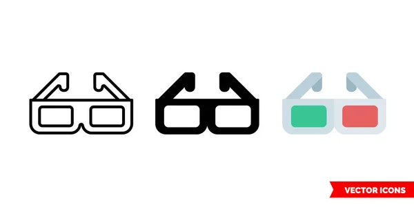 3D-Brillen-Symbol von 3 Typen. Isoliertes Vektorzeichensymbol. — Stockvektor