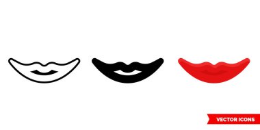 Dudaklar ya da üç tip gülümseme simgesi. İzole vektör işareti sembolü.