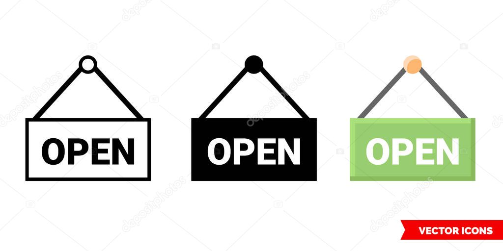 Nameplate open icon of 3 types. Isolated vector sign symbol.