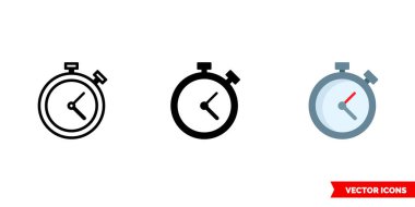 3 tipli Stopwatch simgesi. İzole vektör işareti sembolü.