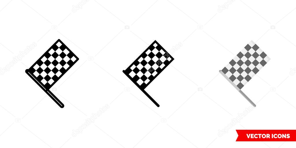 Chequered flag icon of 3 types. Isolated vector sign symbol.