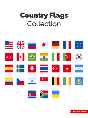 Ülke bayrakları 3 tip koleksiyon simgesi. İzole vektör işareti sembolü.
