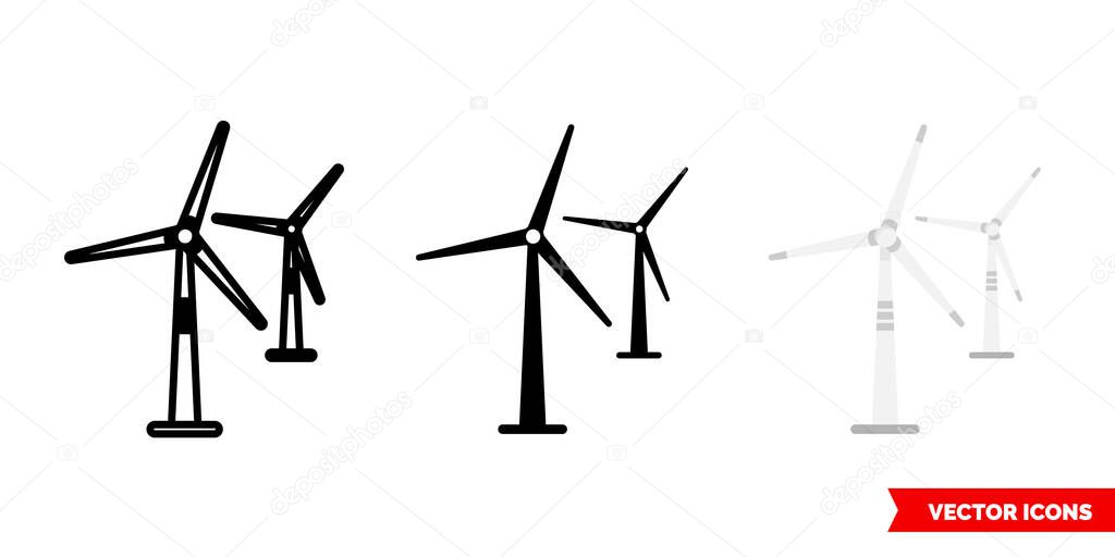 Windmills icon of 3 types. Isolated vector sign symbol.