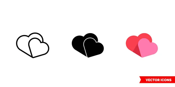 Icône d'amour de 3 types de couleur, noir et blanc, contour. Symbole de signe vectoriel isolé. — Image vectorielle