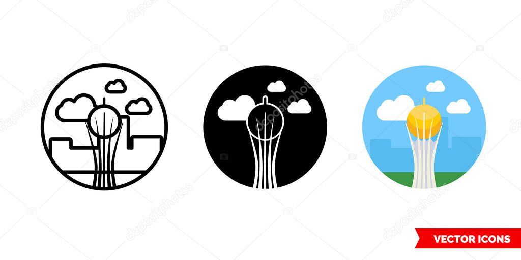 Kazakhstan bayterek icon of 3 types color, black and white, outline. Isolated vector sign symbol.