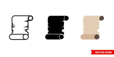 Papirüs simgesi, üç çeşit renk, siyah ve beyaz, ana hatları. İzole vektör işareti sembolü.