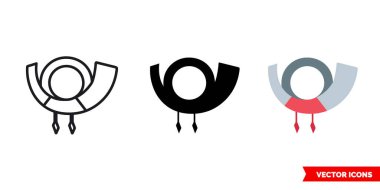 Korna sembolü simgesi olarak 3 tip siyah-beyaz, ana hatlı. İzole vektör işareti sembolü.