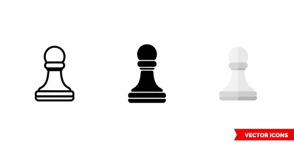 Icona a scacchi pedone di 3 tipi di colore, bianco e nero, contorno. Simbolo del segno vettoriale isolato. — Vettoriale Stock