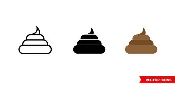 Pilha de ícone de cocô de 3 tipos de cor, preto e branco, contorno. Símbolo de sinal vetorial isolado . —  Vetores de Stock