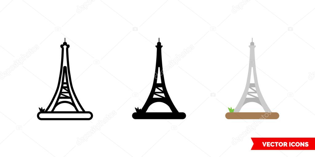Paris icon of 3 types color, black and white, outline. Isolated vector sign symbol.