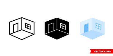 3 tip oda ikonu, siyah ve beyaz, özet. İzole vektör işareti sembolü.