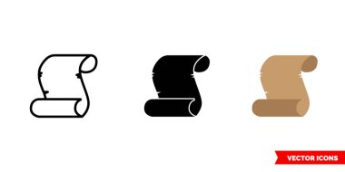 Papirüs simgesi, üç çeşit renk, siyah ve beyaz, ana hatları. İzole vektör işareti sembolü.