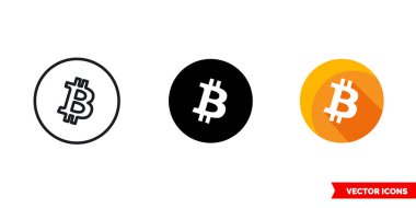 Bitcoin simgesi, 3 tip renk, siyah ve beyaz, özet. İzole vektör işareti sembolü.