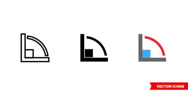 Köşe sembolü simgesi 3 tür renk, siyah ve beyaz, özet. İzole vektör işareti sembolü.